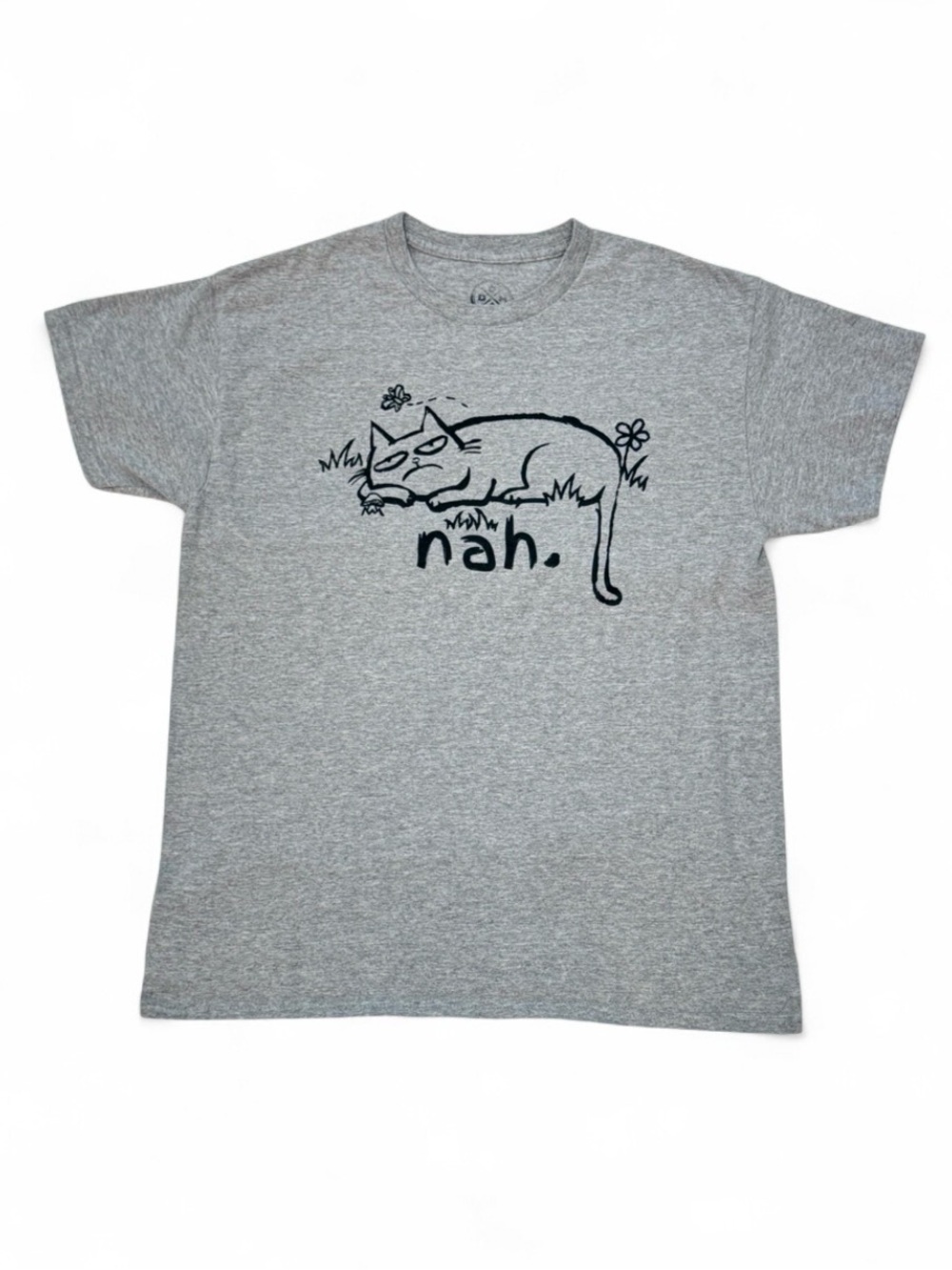 Sleepy Nah Cat Grey Cotton T-Shirt Size M